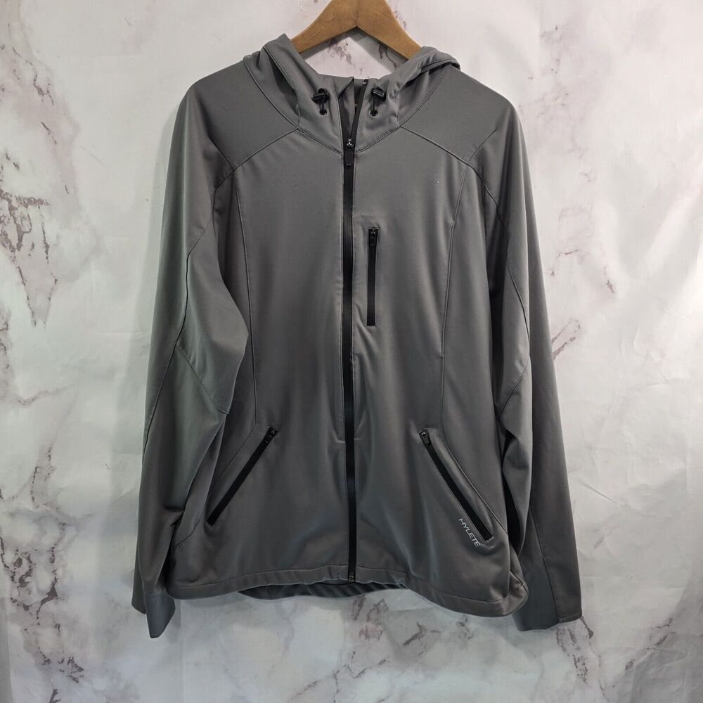 Hylete Jacket Mens Large Gray Black Full Zip Lightweight Synch Hooded Hoodie